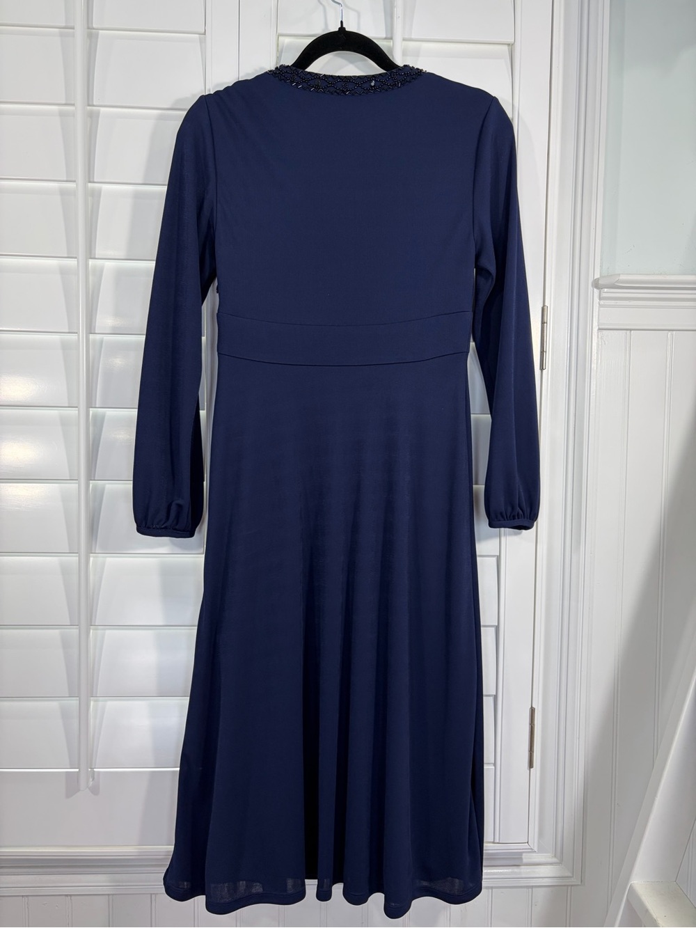 Talbots Navy Long-Sleeve V-Neck Dress with Beaded Waist (6) - Picture 3 of 11